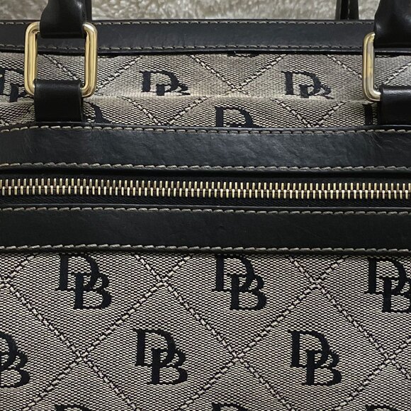 Dooney & Bourke Black/Grey Double Pocket Canvas/Leather Quilted Pattern Satchel - Picture 12 of 14